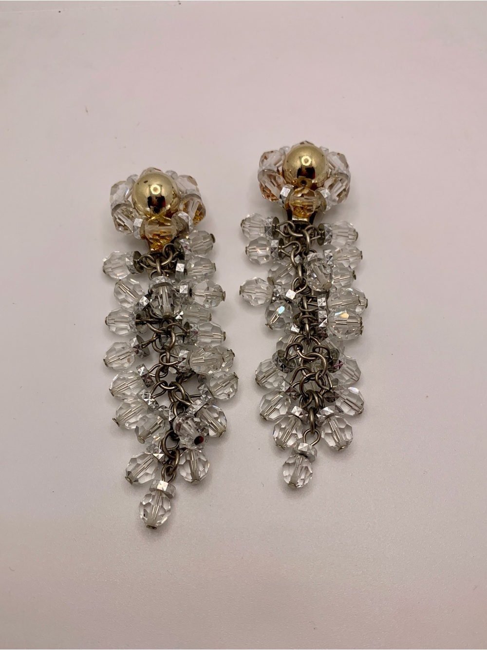 Crystal Cluster Dangle Earrings - Clear and Gold